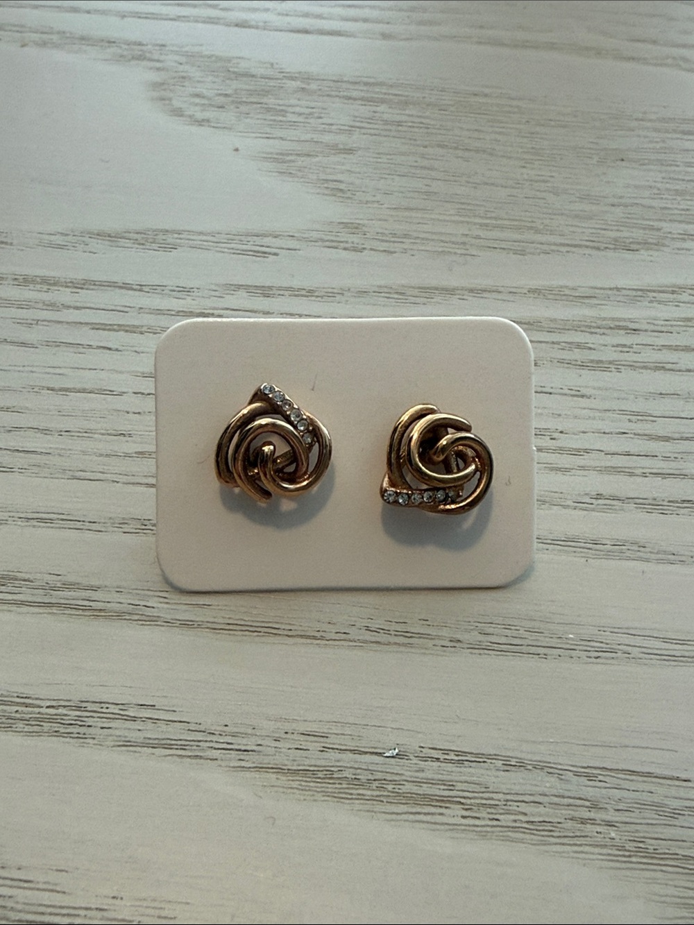 Fossil Gold-Tone Knot Stud Earrings with Crystal Row
